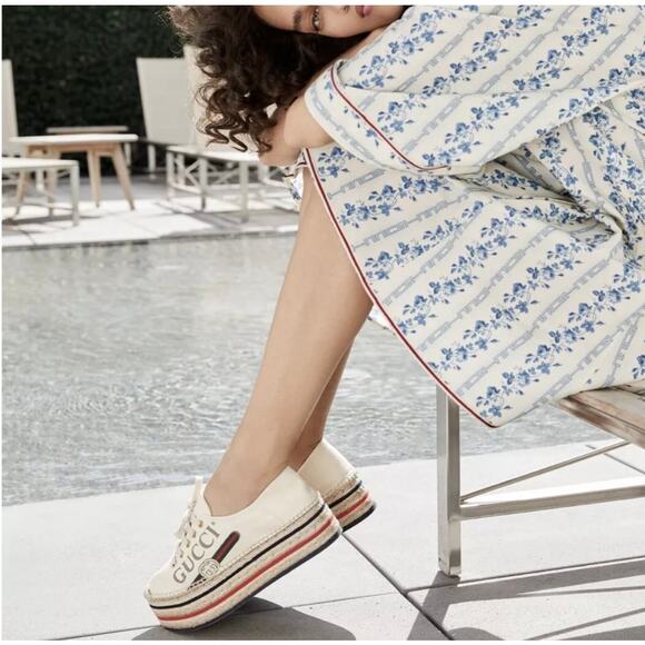 Gucci Lilibeth GG Web Logo Canvas Lace Up Espadrille Platform Sneaker Cream EU40 - Picture 2 of 14